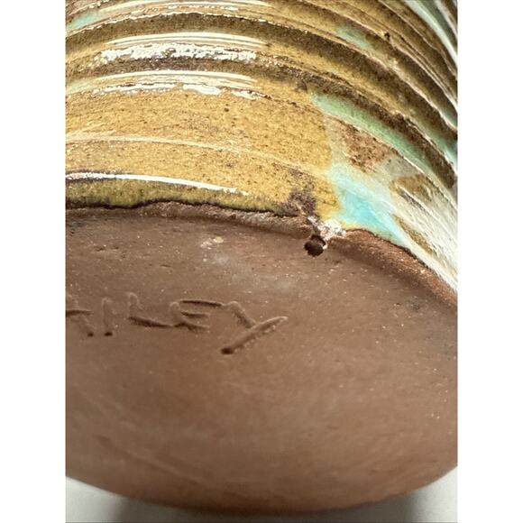 MCM Bailey Studio Art Pottery Glazed Vase Weed Pot Brown Green As Is - Picture 11 of 15